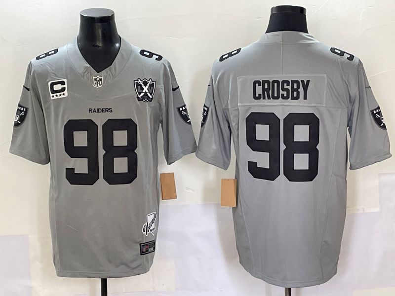 Men 2025 Oakland Raiders #98 Crosby Grey Throwback Three generations Nike Limited NFL Jersey style 2->new york mets->MLB Jersey
